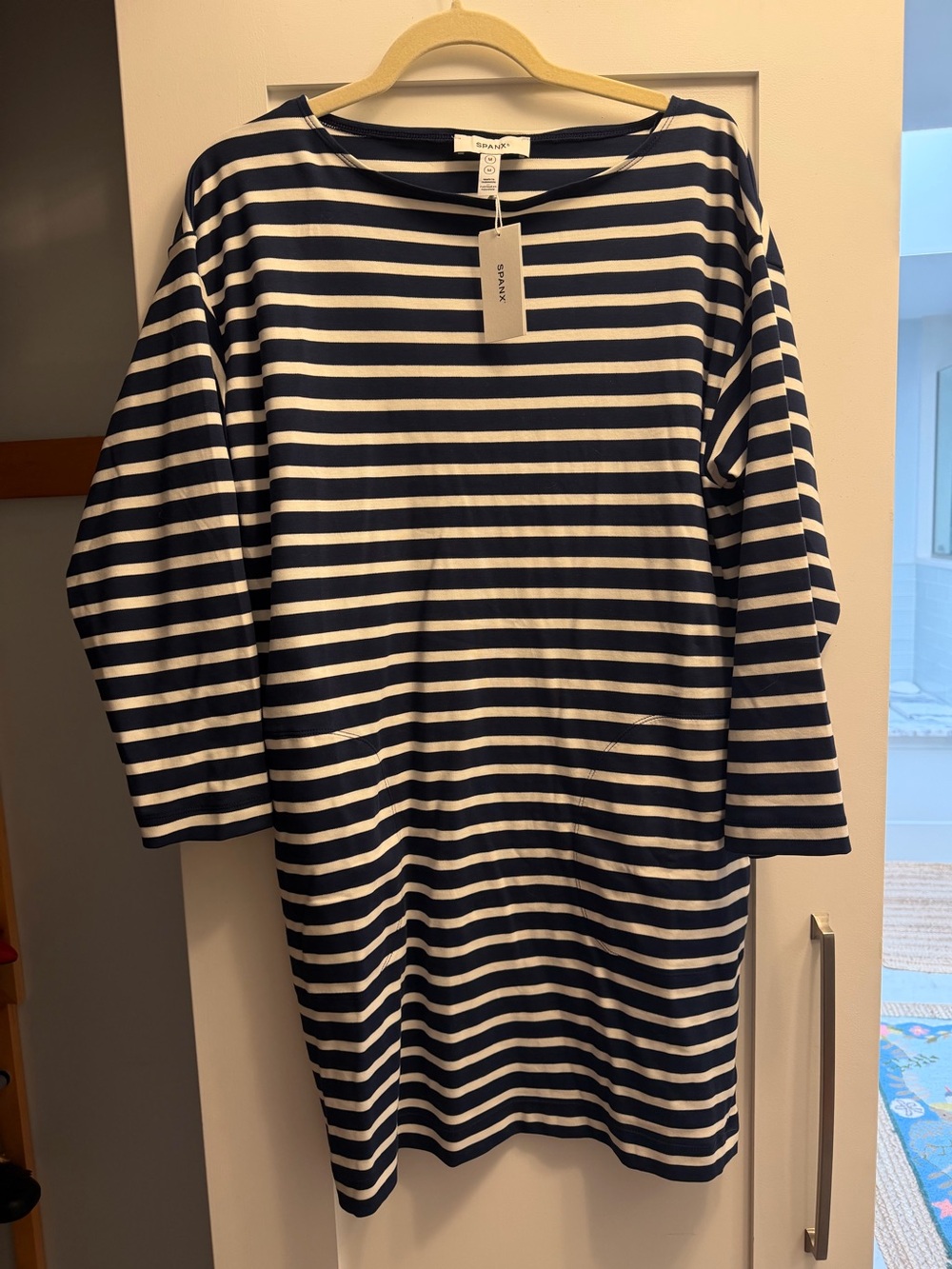 New with tags Spanx cotton boatneck Navy & White Striped Women’s mini dress - Picture 9 of 9